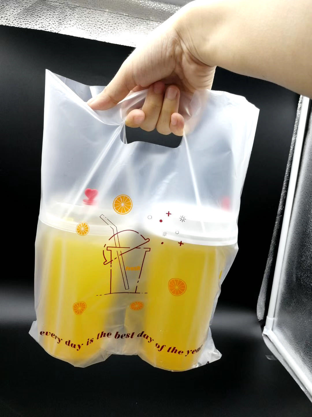 一次性奶茶加厚高压打包袋手提塑料袋外卖袋网红定制饮料单双杯袋
