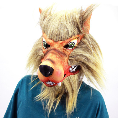 万圣节狼人乳胶面具全脸恐怖魔鬼化装舞会道具狼头头套