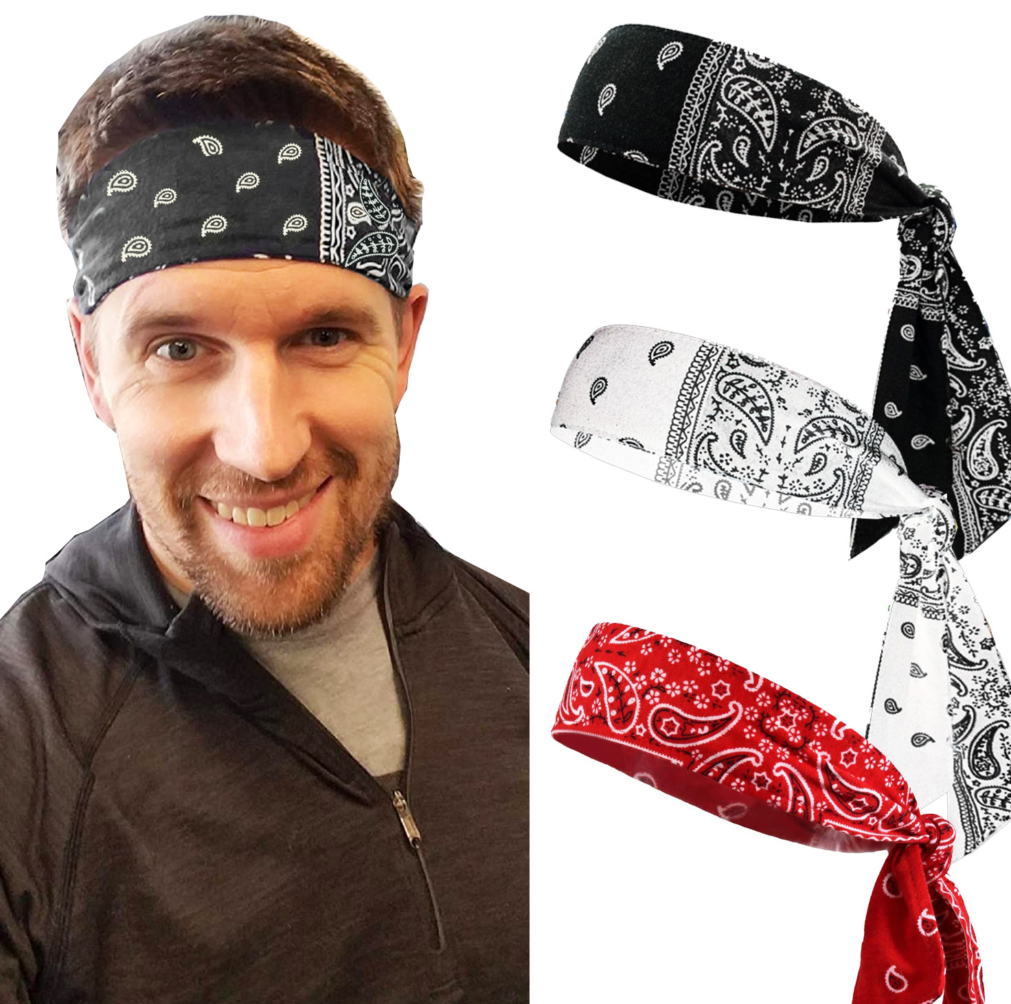 欧美新款印花腰果头带男女发带运动吸汗瑜伽发带发箍