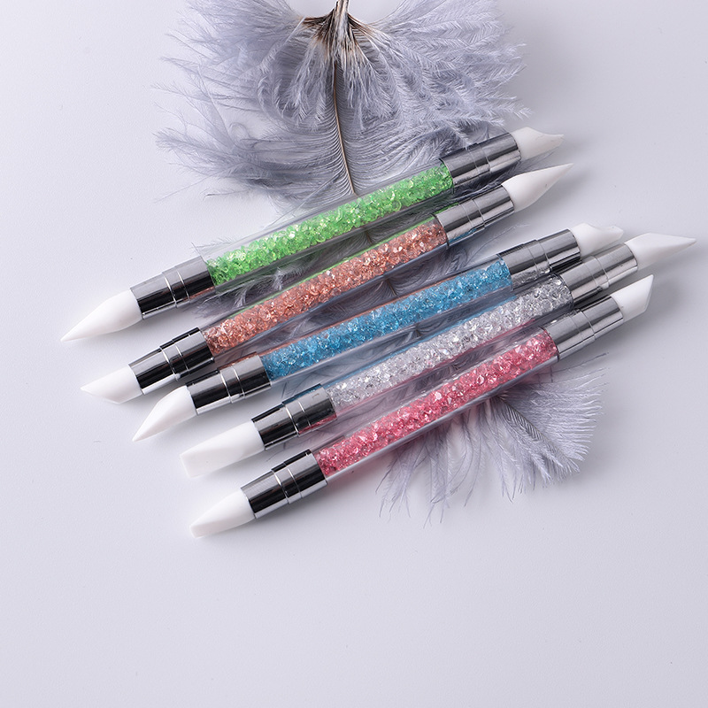 硅胶点钻笔套装 双头带钻美甲水晶笔5支 按压转印画花美甲工具