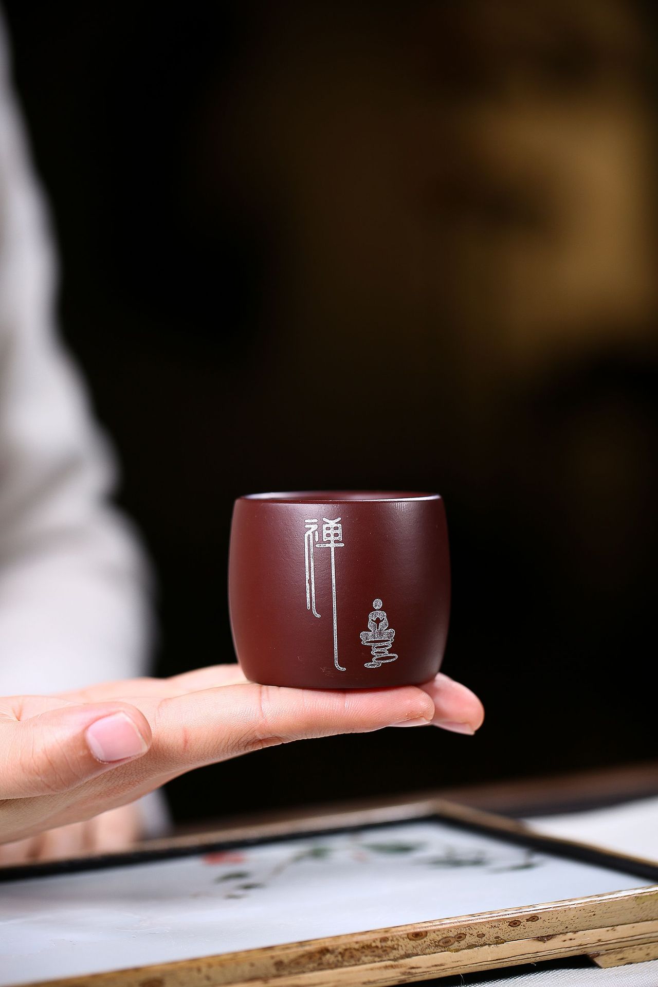 宜兴紫砂品茗杯原矿紫朱泥静空道禅套杯主人杯定制批发一件代发