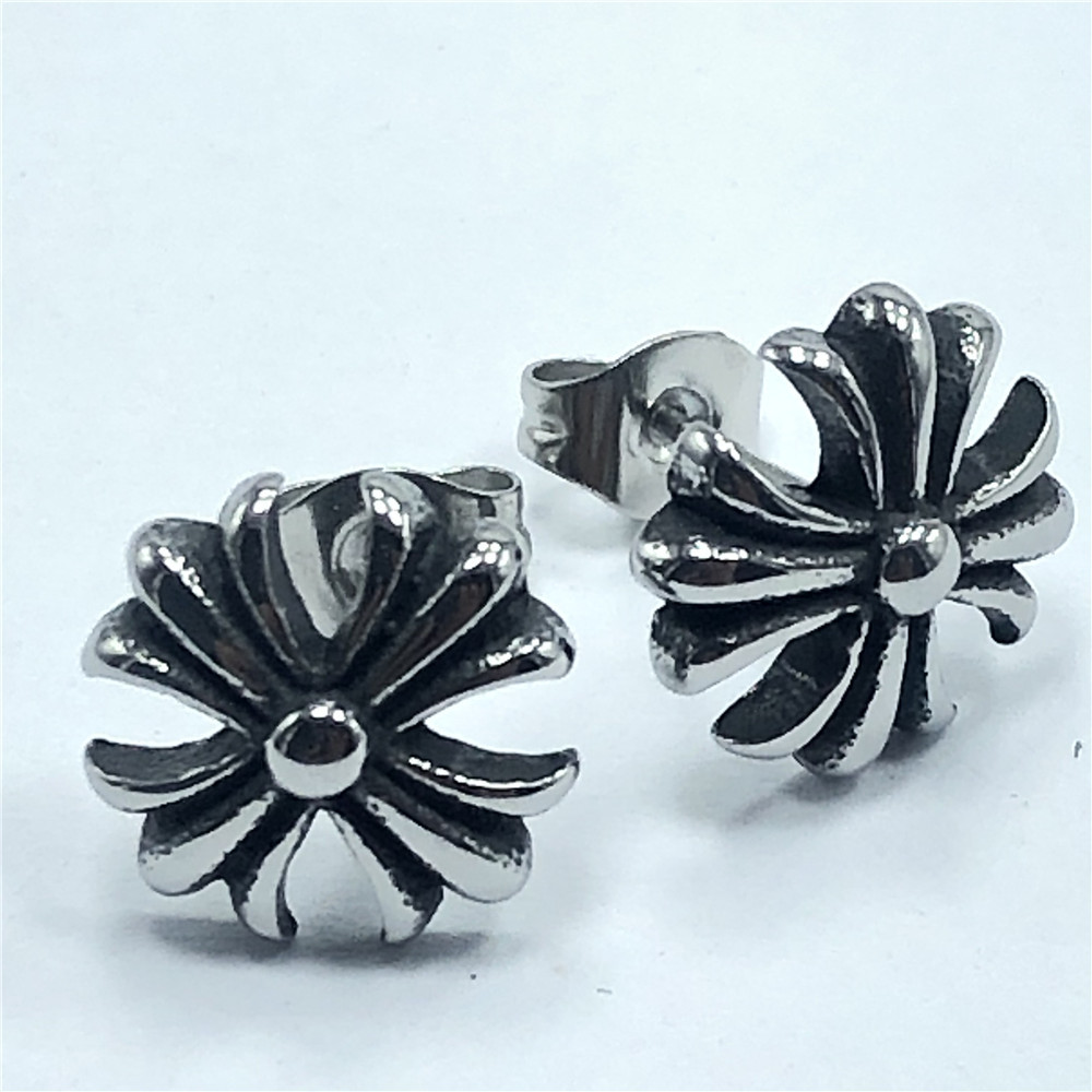 时尚欧美复古不锈钢耳钉 童军花十字架形 耳环饰品钛钢铸造耳钉