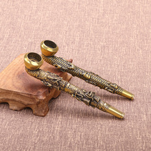 仿古黄铜两用型八仙图烟杆烟斗十二生肖老烟枪铜制工艺品收藏摆件