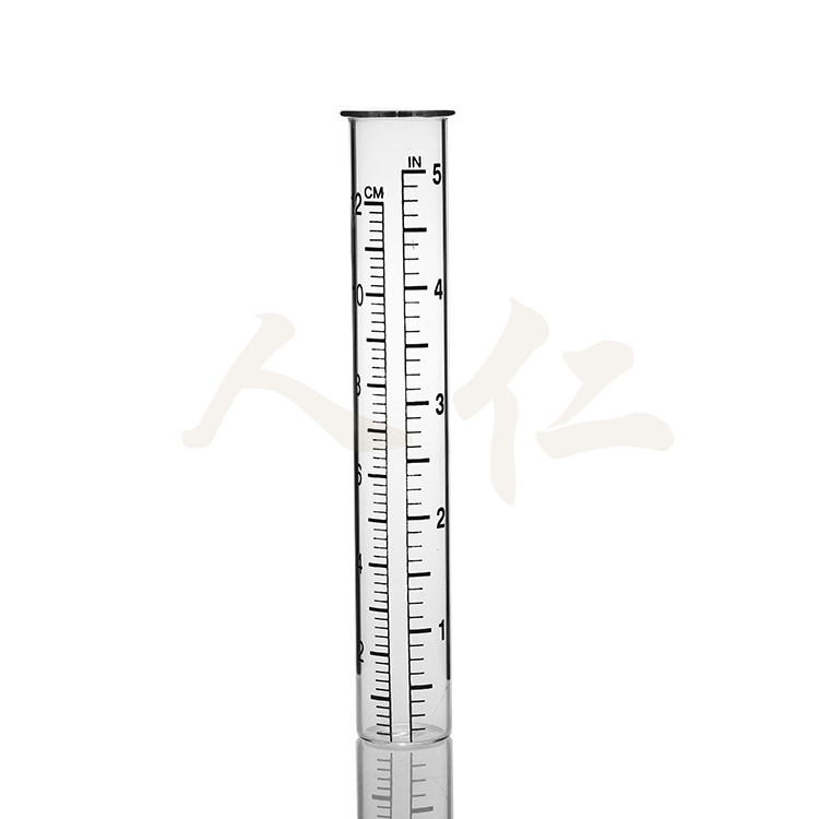 人仁玻璃量雨器 刻度20*120mm5英寸户外雨水测量可印刷 翻边