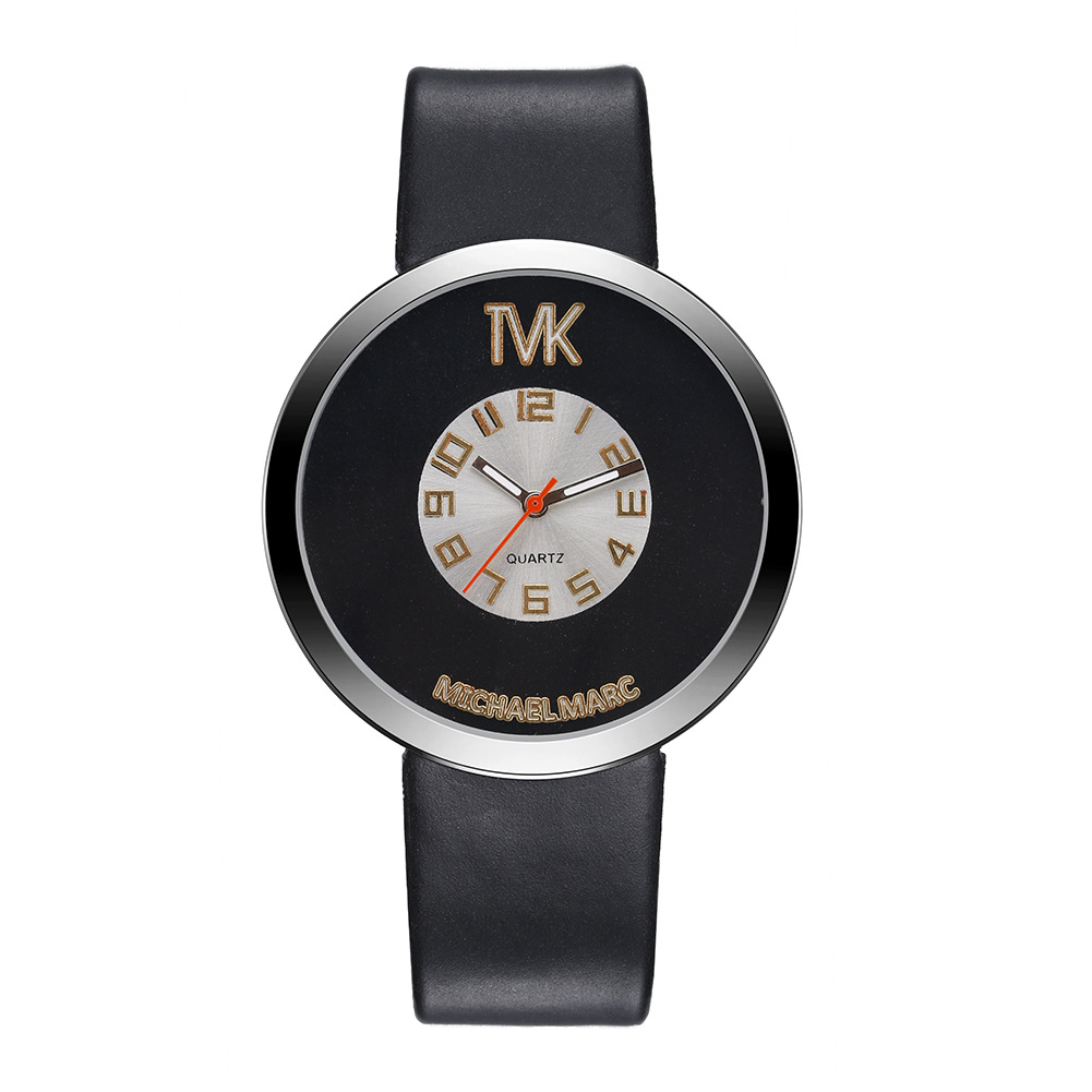 tvk授权时尚个性圆形表盘手表简约刻度休闲潮流腕表情侣款石英表