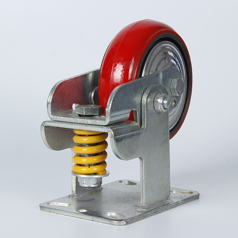 厂家供应4寸5寸6寸8寸弹簧减震万向轮 聚氨酯铁芯pu脚轮