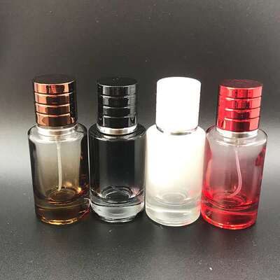彩色玻璃香水分装瓶30ml圆柱形厚底喷色玻璃空瓶螺口喷雾款香水瓶