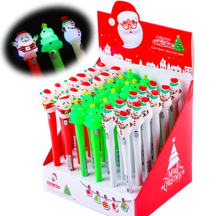 圣诞节发光灯笔 圣诞灯笔 圣诞中性笔 圣诞老人带灯笔 圣诞树灯笔