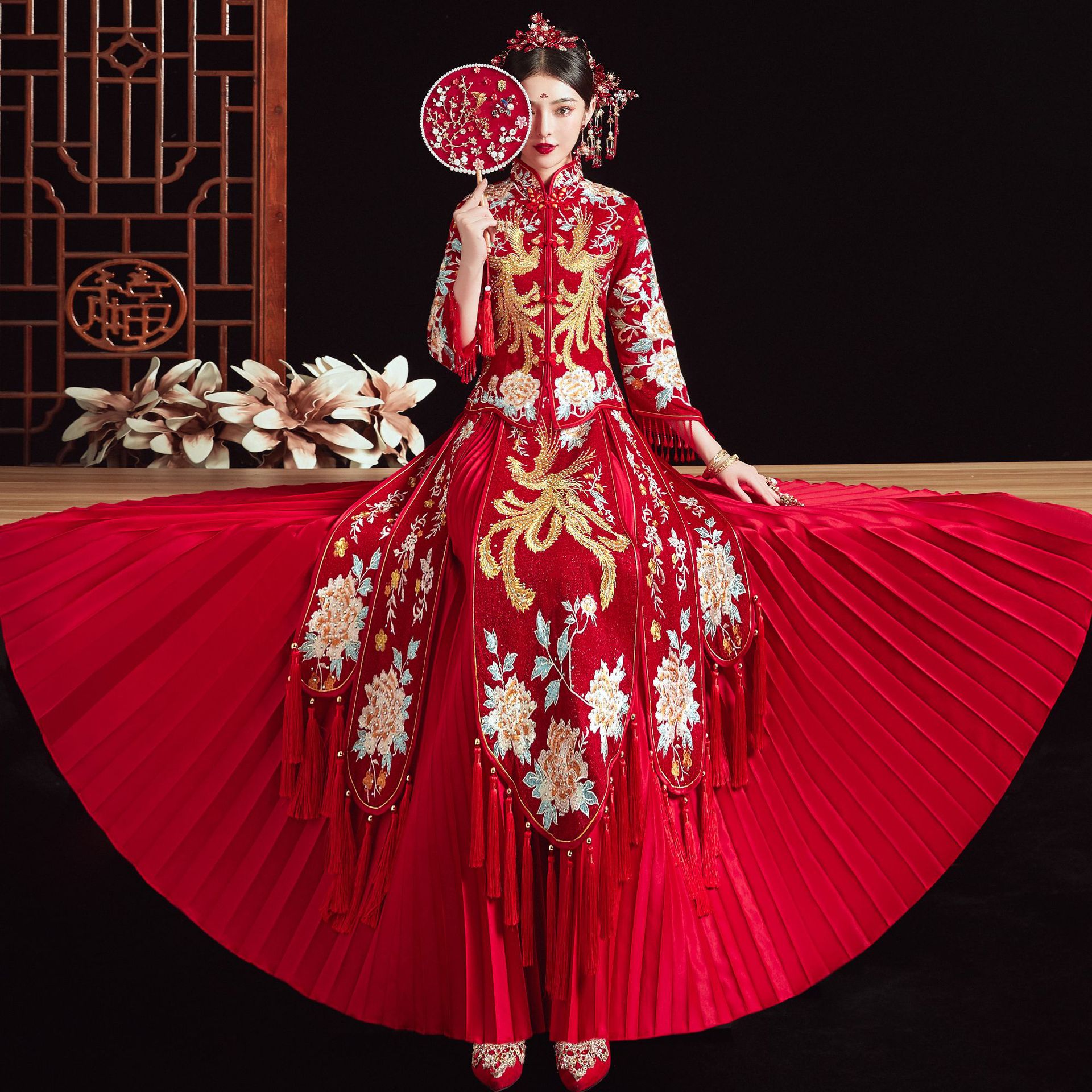 2019新款秀禾服新娘大码礼服敬酒服中式嫁衣龙凤褂厂家直销