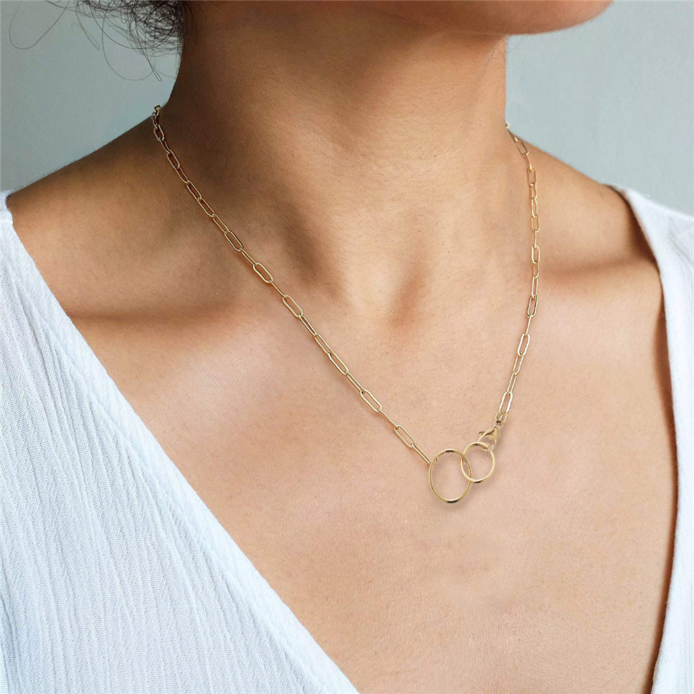 小众设计不锈钢美满爱情环环相扣项链多层圆环圈圈颈项链毛衣链女