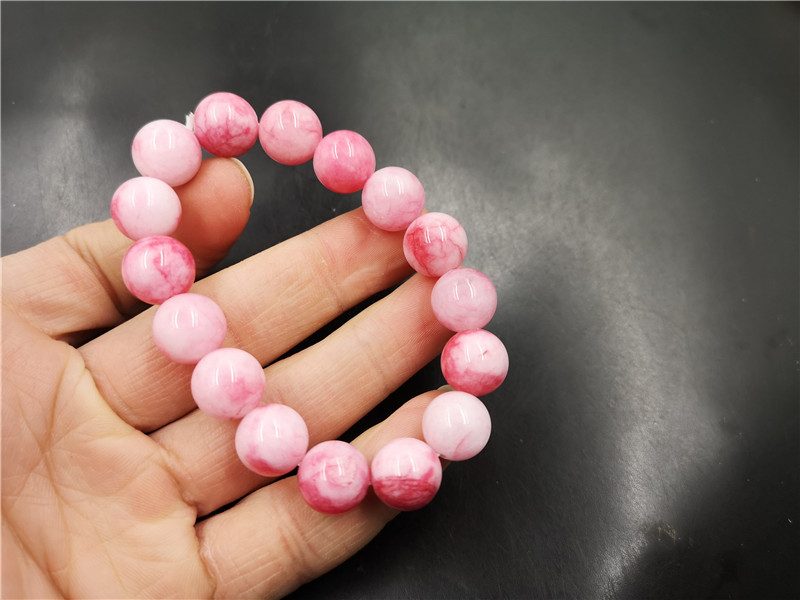 平价玉器 新款12毫米粉色桃花玉圆珠手链 女款桃花石玉手串