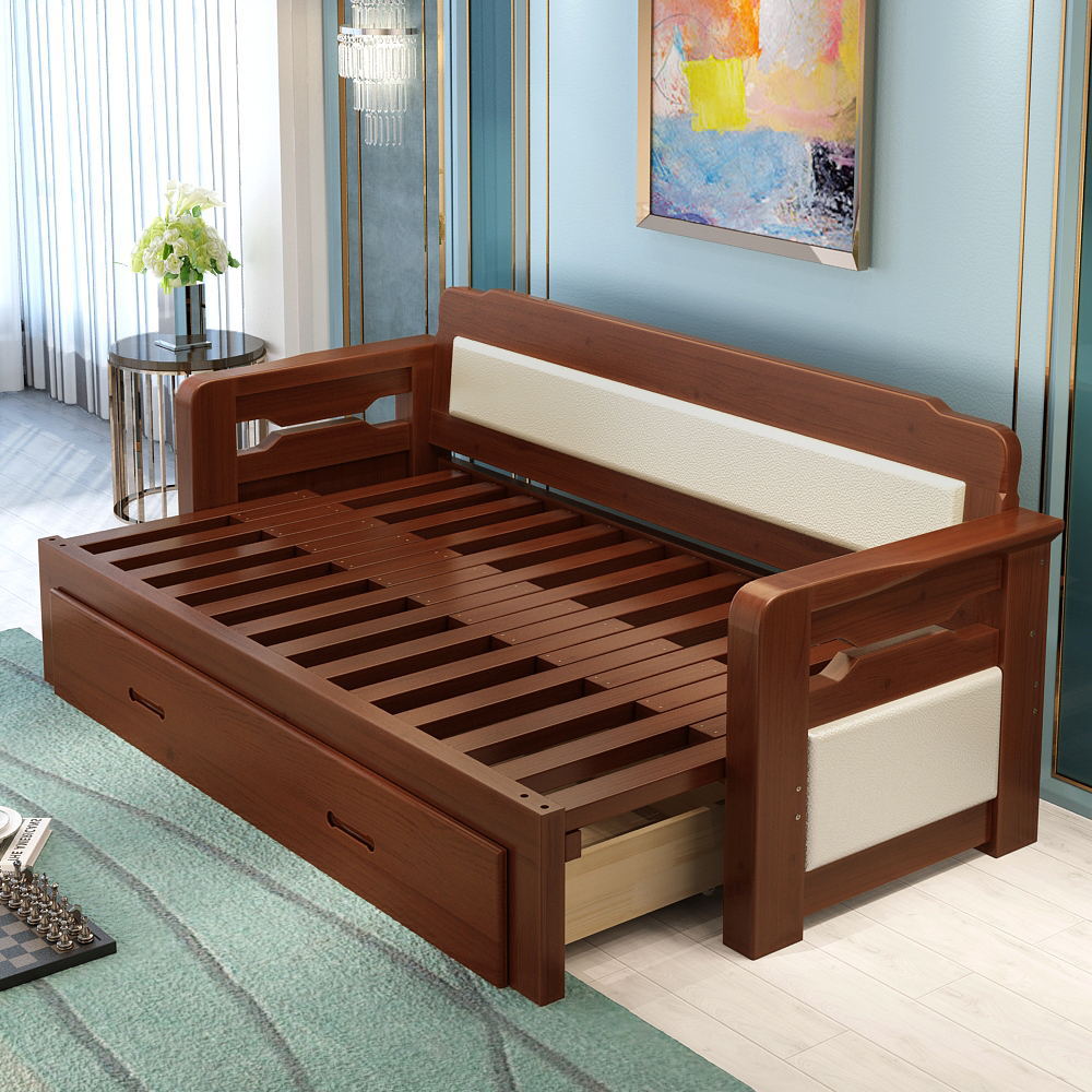 实木沙发床可折叠推拉小户型多功能1.5米客厅1.8双人坐卧两用沙发