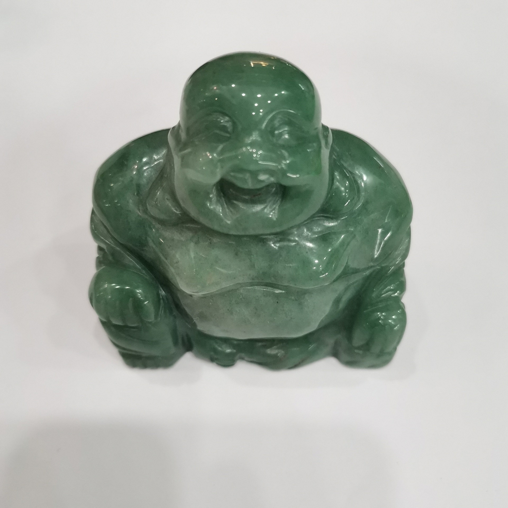 厂家批发天然绿东陵人工雕刻弥勒佛笑脸佛工艺礼品摆件