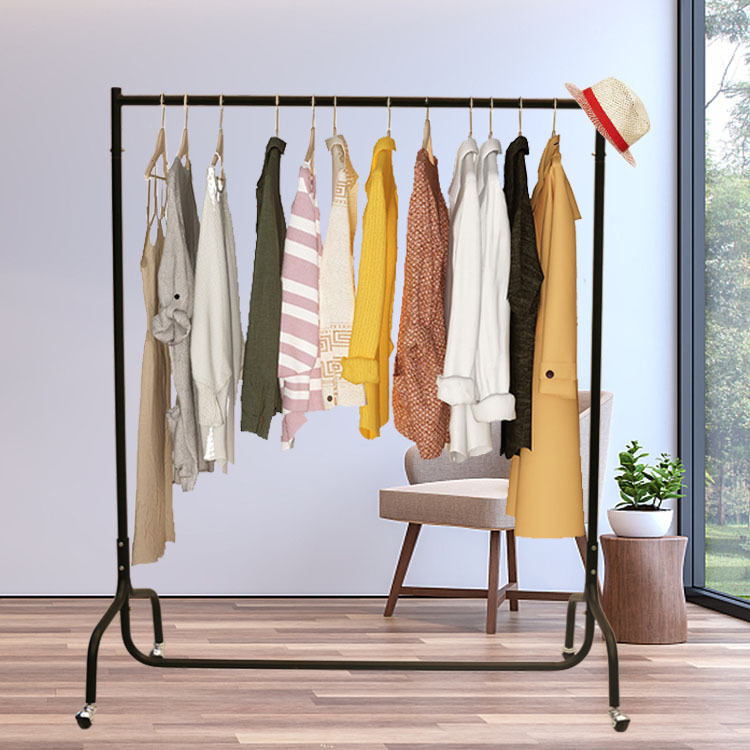 黑色可拆装摆摊带轮衣服展示架铁艺万向可移动衣物摆摊利器挂衣架