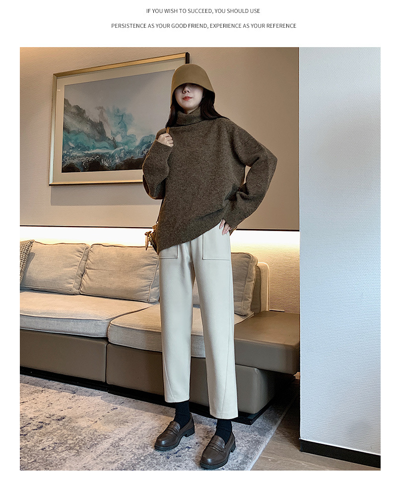 米白色毛呢裤子女秋冬2020新高腰直筒宽松萝卜哈伦烟管奶奶裤h221