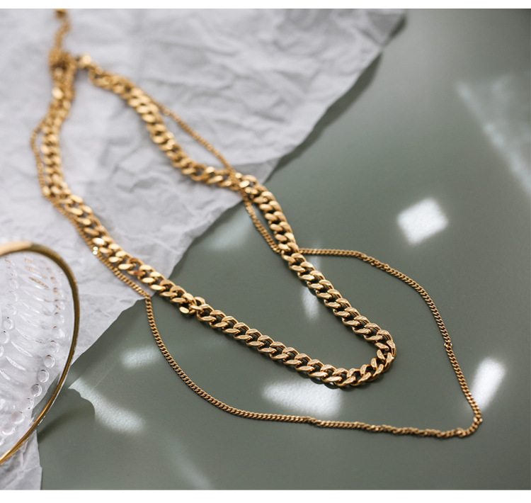 欧美金双层粗链条锁链项链女锁骨链嘻哈网红时尚百搭不掉色毛衣链
