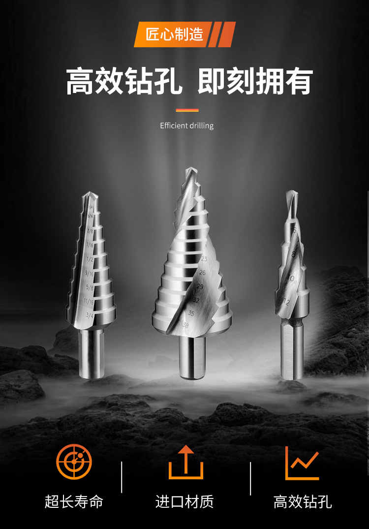 工业宝塔钻不锈钢薄板钻头阶梯钻手电钻头金属开孔钻头跨境套装刀