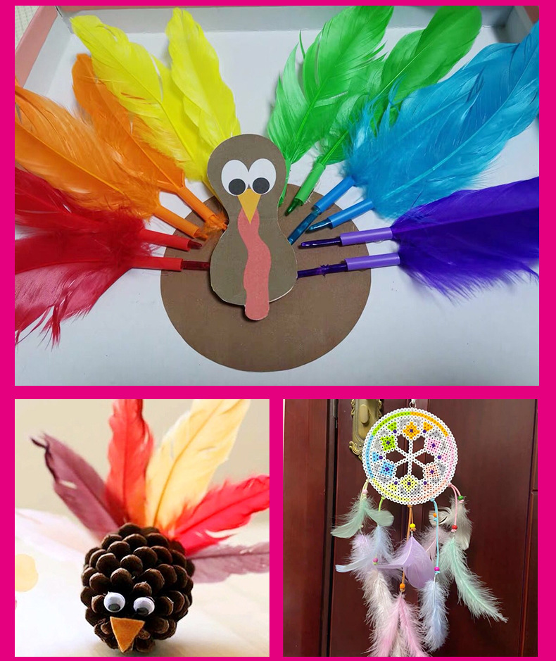 幼儿园手工彩色羽毛装饰饰品 儿童diy创意课程美术美劳粘贴画材料