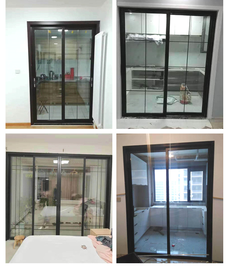 直销钛镁铝合金推拉门黑色窄边中空门厨房移门阳台客厅玻璃门定制