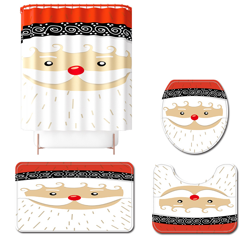 Foreign Trade Popular Style Digital Color Printing Shower Curtain Grass Snowflake Deer Carpet Set Christmas Bath Mat