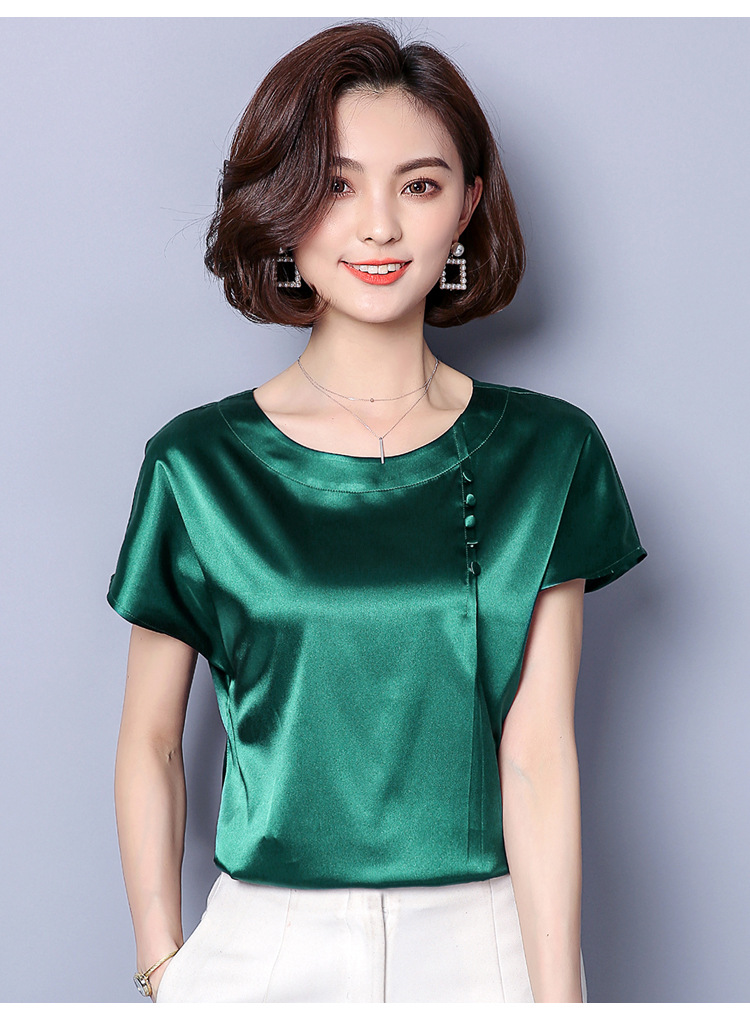 mz-mz3922夏季新款大码宽松短袖高档缎面真丝t恤衫xcx