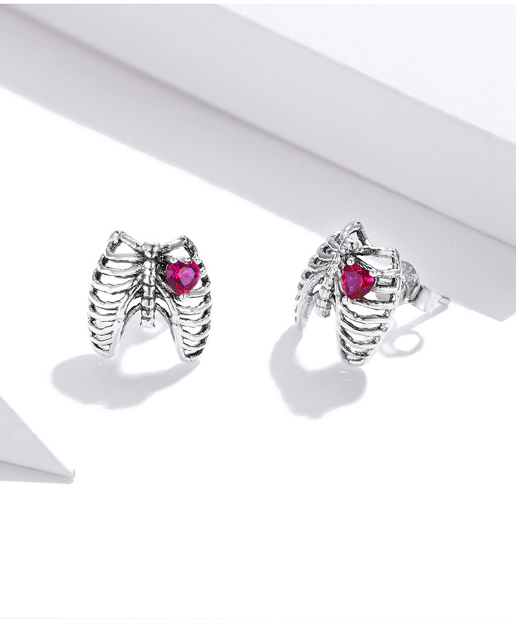 银姿韵原创s925纯银肋骨首饰集合图 创意心脏肋骨串珠耳钉饰品