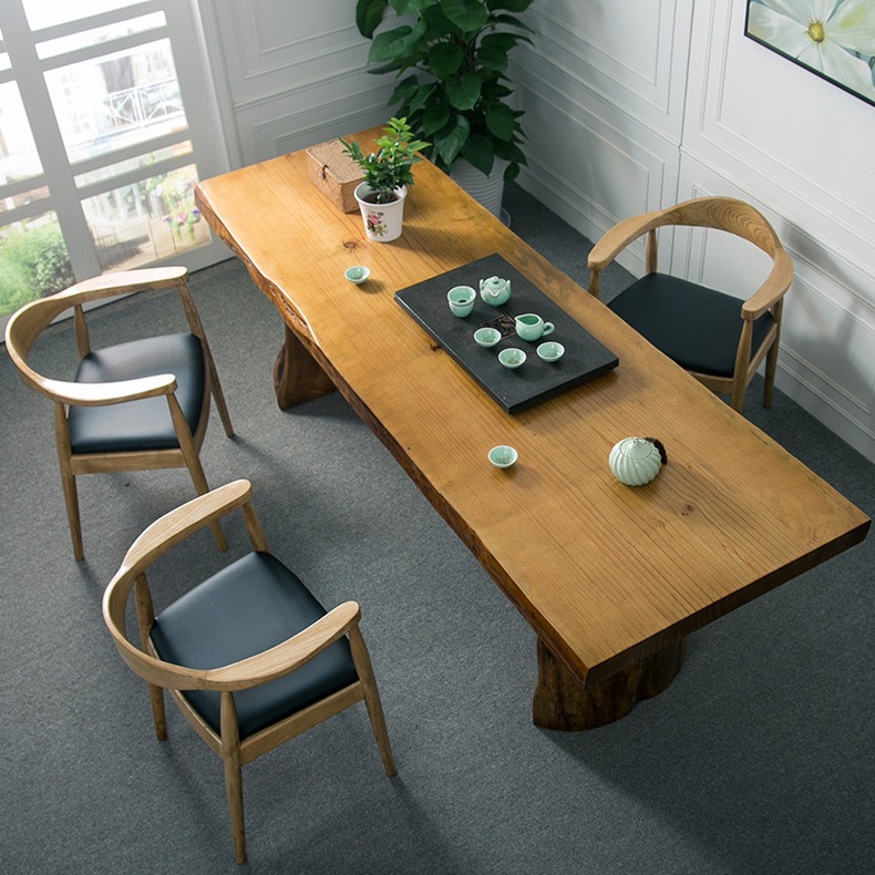 新中式复古全实木功夫茶几泡茶桌子不规则大板桌自然边茶桌椅组合