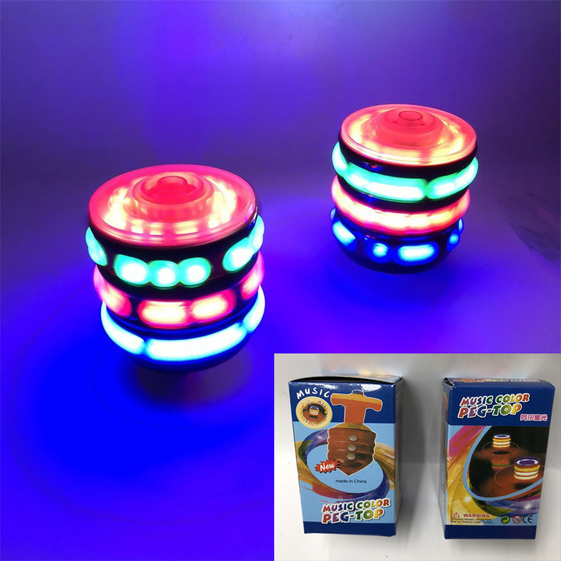 Colorful Music Light-Emitting Gyro Night Market Stall Hot Sale Children's Rotary Table Flash Electric Toy Imitation Wood Gyro