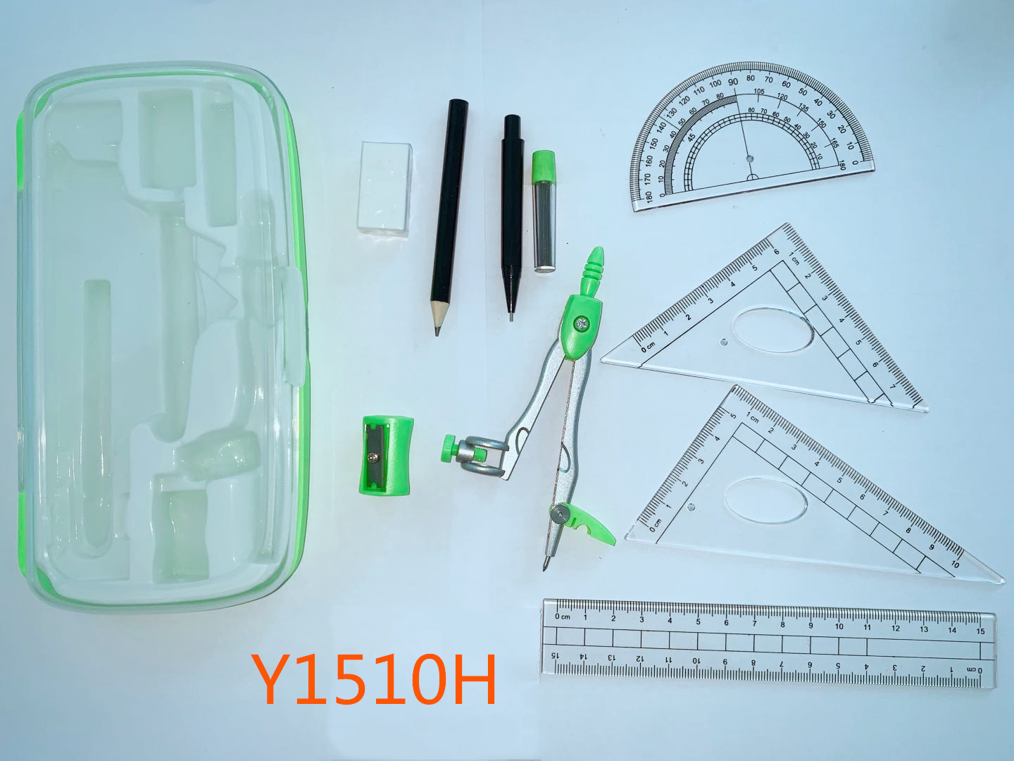 Y1510h Student Exam Drawing Drawing Compasses Set Ruler Four-Piece Pencil Set Pencil Sharpener Compasses Set