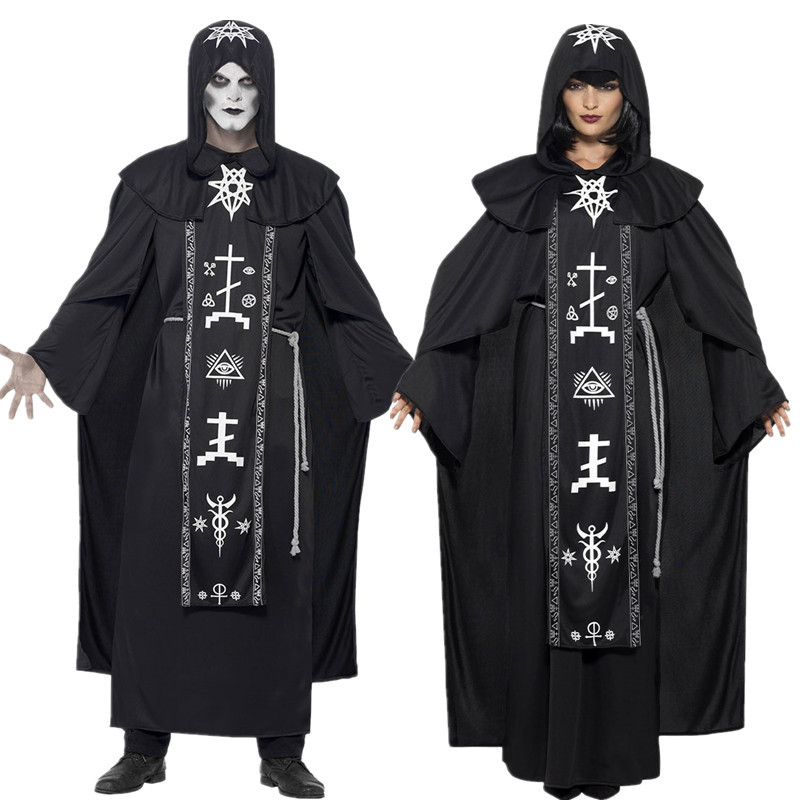 万圣节服装男女同款披风斗篷表演衣服cos恐怖巫师死神黑袍魔法师