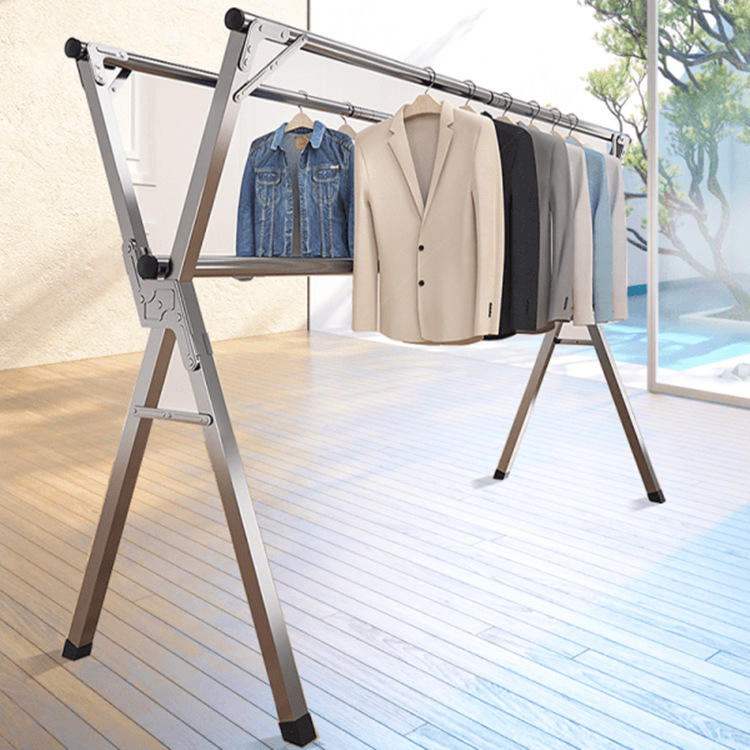 晾衣架折叠落地晒衣架室内室外伸缩杆x型挂衣架凉衣架免安装