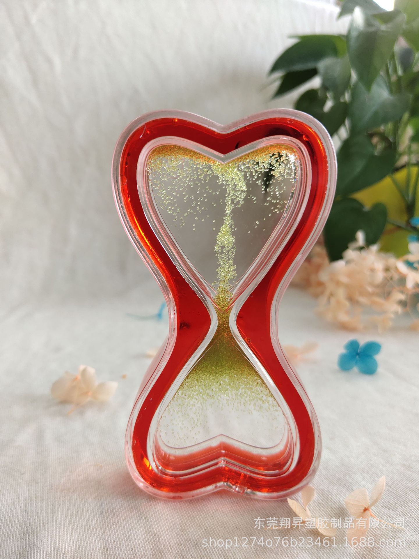 东莞货源 亚克力双桃心沙漏 液体沙漏 水沙计时器 学生礼品摆件