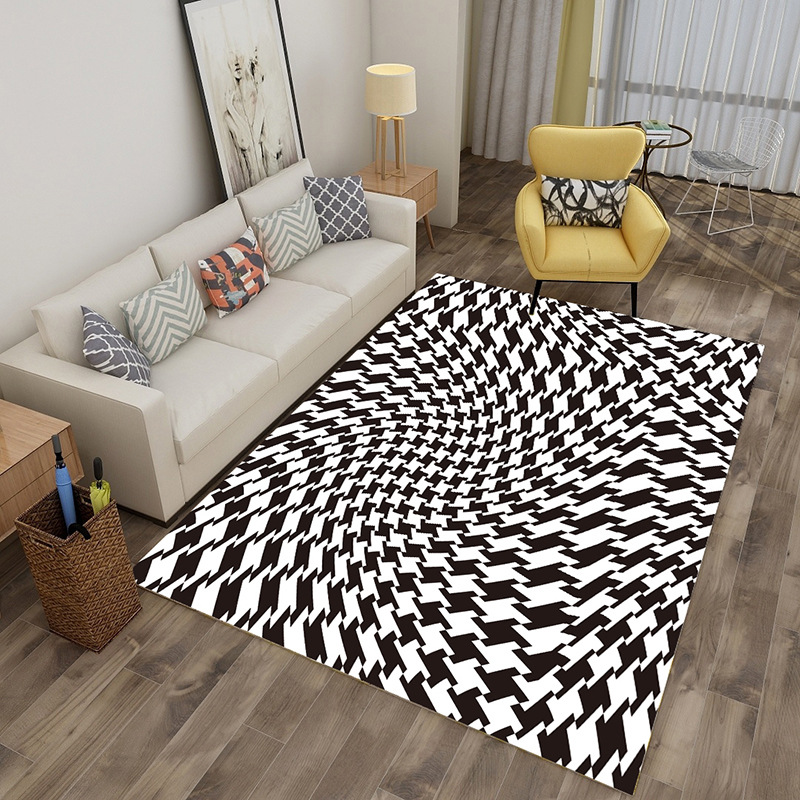 Cross-Border Illusion Black and White Pattern Carpet Living Room Coffee Table Printed Geometric Carpet Simple Home Non-Slip Rectangular Carpet