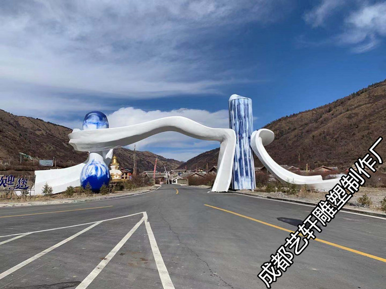定制大型玻璃钢门头雕塑grc水泥游乐场乐园卡通门头城堡大门雕塑