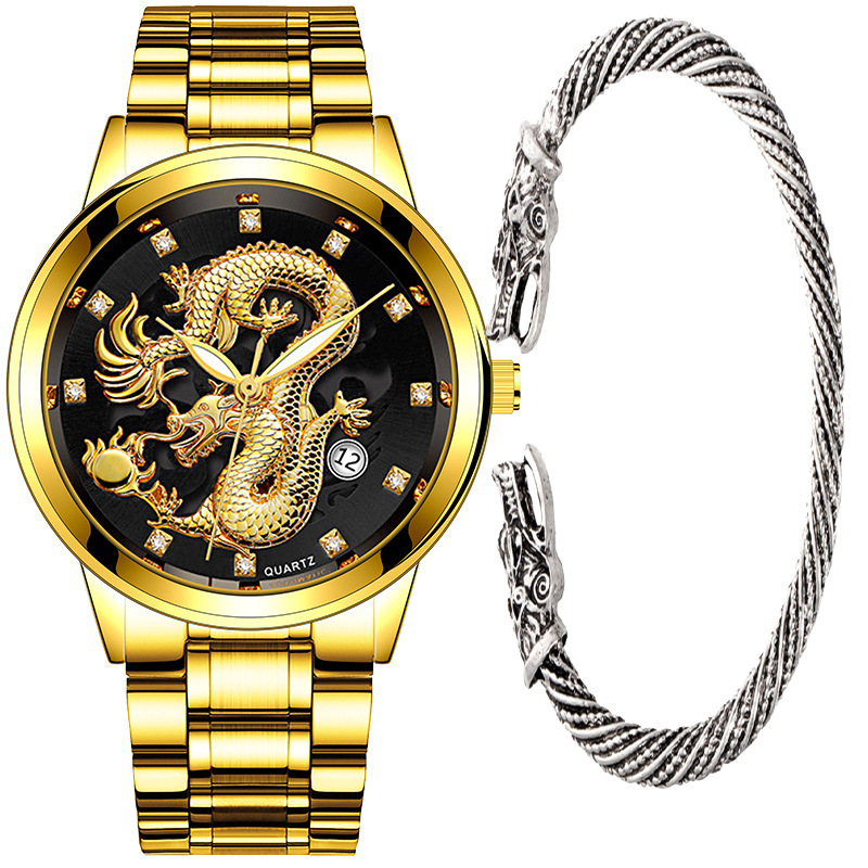 高档金表龙表手表 龙头手镯套装 正品男士手表男学生石英表老人表