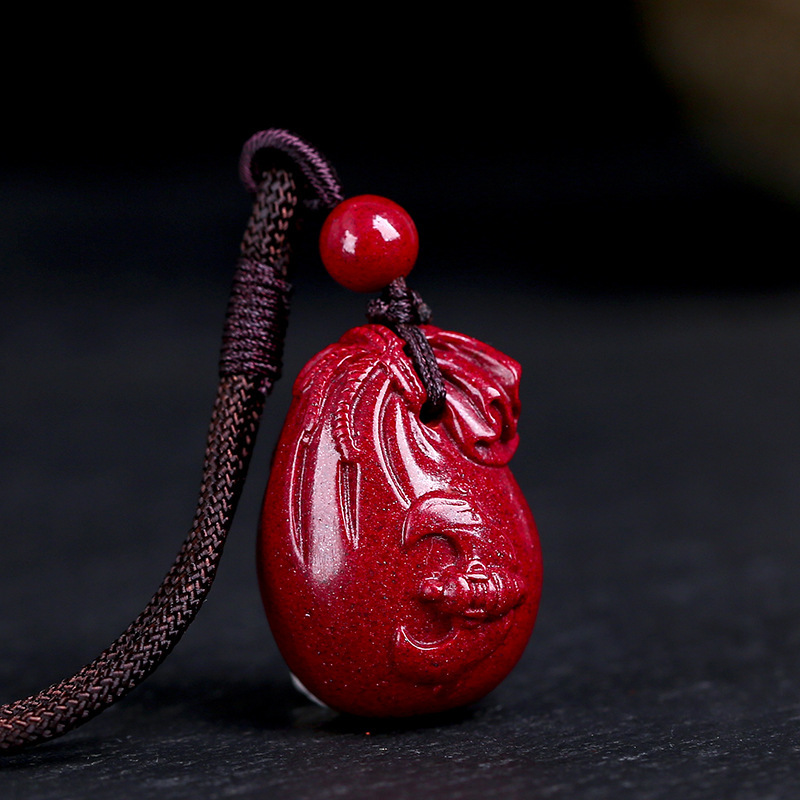 天然朱砂吊坠福袋辟邪挂件钱袋子紫金砂晶体项链项坠礼物