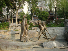 步行街民族人物雕塑 三个小孩人物铜雕塑 练太极人物雕塑