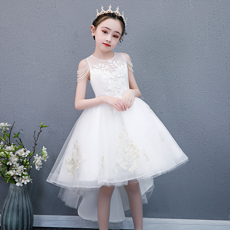公主裙女童蓬蓬纱小女孩主持礼服花童气质连衣裙生日儿童拖尾婚纱