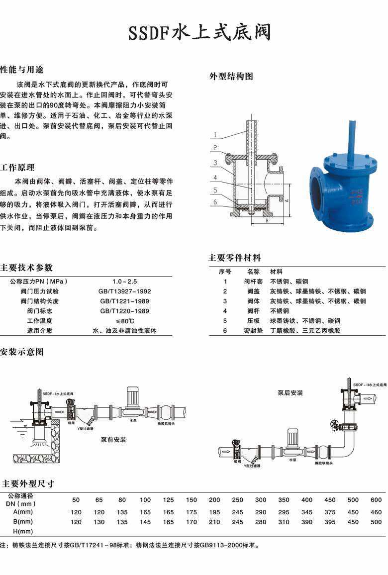 水上底阀 ssdf底阀门 泵前底阀 泵后止回阀