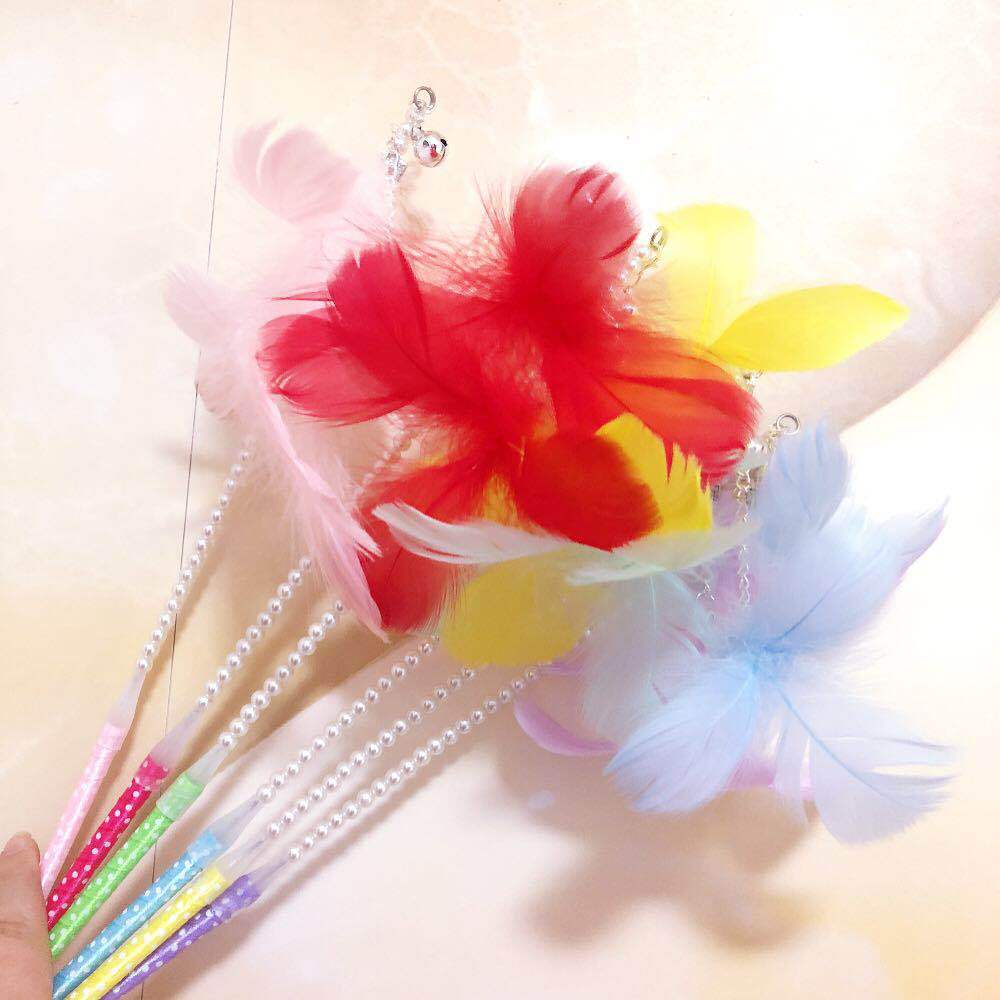 彩色羽毛铃铛棒棒糖逗猫棒仙女棒手工珍珠少女心梦幻逗猫玩具批发