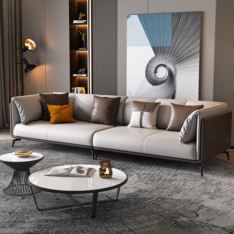 真皮沙发客厅 现代简约小户型组合 直排三人位设计师样板房皮沙发