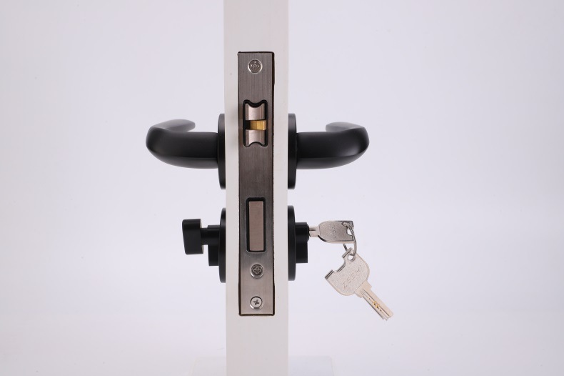 防盗机械门锁分体式静音门锁批发五金锁具通用黑色执手锁室内卧室