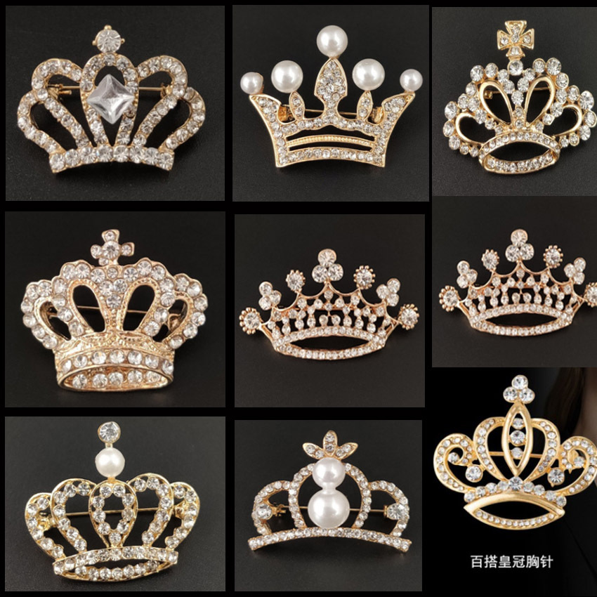 Korean Style Alloy Rhinestone Crown Brooch Temperament Suit Business Wear Clothing Accessories Wardrobe Malfunction Proof Pin Corsage