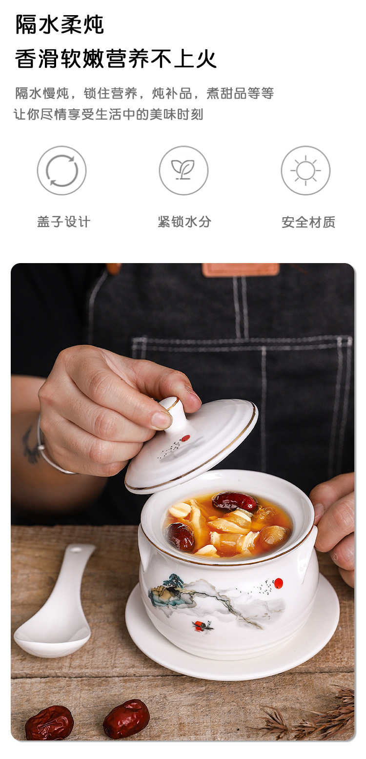 陶瓷双耳炖盅带盖佛跳墙炖锅炖罐小汤盅隔水炖家用商用可加logo