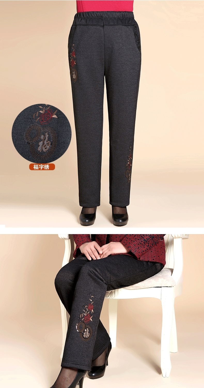中老年人棉裤冬装加厚加绒女裤妈妈裤子老人松紧腰奶奶绣花保暖裤