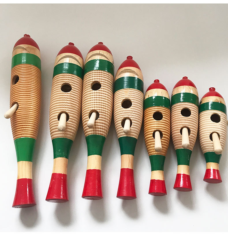 幼儿园早教鱼蛙 奥尔夫乐器刮胡木鱼 宝宝木制直蛙筒鸣蛙筒