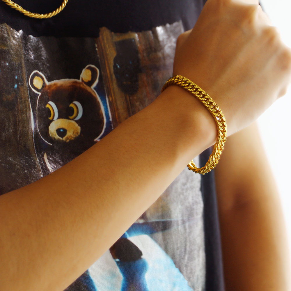 工厂批发经典款8mm马鞭链手链男士镀24k黄金仿黄金首饰品手环时尚