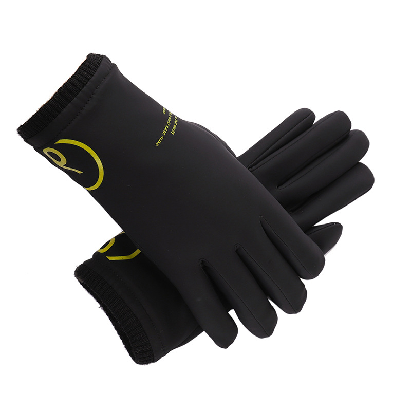 Thermal Gloves Men's Winter Print Touch Screen Fleece-Lined Thickened Screw Mouth Waterproof Windproof Cycling Cold-Resistant Electrombile Gloves