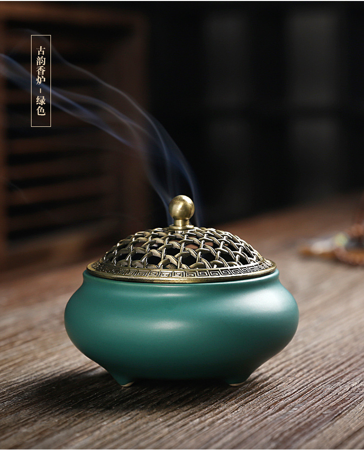 厂家直销陶瓷盘香炉檀香沉香香薰炉创意办公书房家居摆件可代发