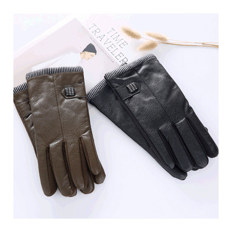 Pu Gloves Men's Winter Thickened Velvet Padded Warm Gloves Cycling Motorcycle Cold-Proof Gloves Leisure Leather Gloves